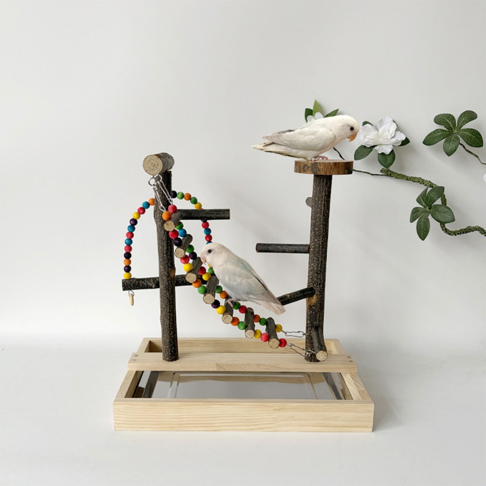 Vogelsitzstangen aus Naturholz, Spielzeug, Bunte Perlen, Kletterleiter und Schaukelspielzeug für Sittiche, Nymphensittiche, mehrfarbige hängende Kletterleiter aus Holz