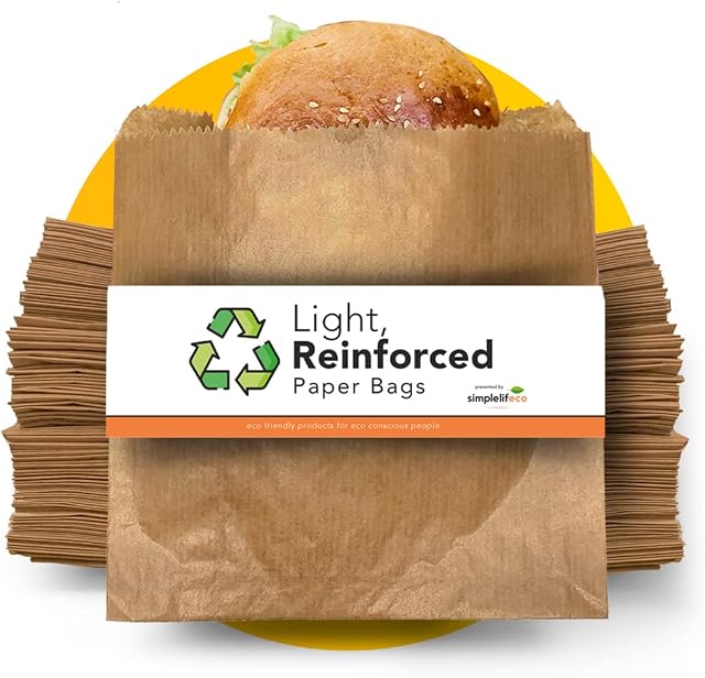 Simplelifeco UK Light, Reinforced Paper Sandwich Bags (A: 7 x 9) | 100% Eco Friendly, Biodegradable Brown Paper Food Bags for Snacks & Lunch Boxes in Carbon Neutral Packaging | Pack of 200