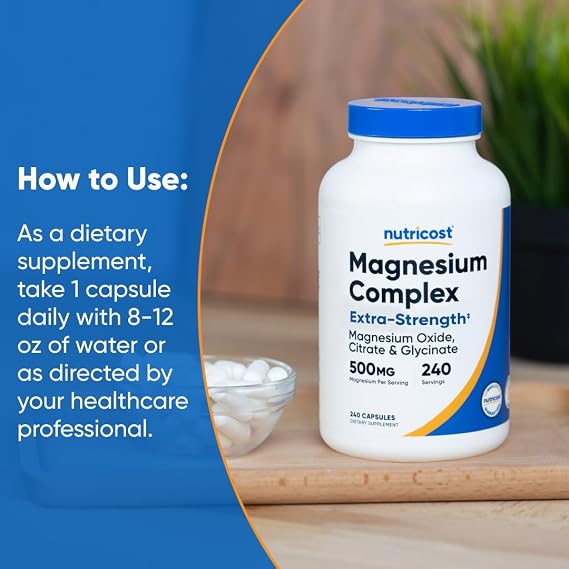 Nutricost Magnesium Complex Extra Strength 500mg, 240 Capsules - Magnesium Oxide, Citrate, and Glycinate - Gluten Free and Non-GMO