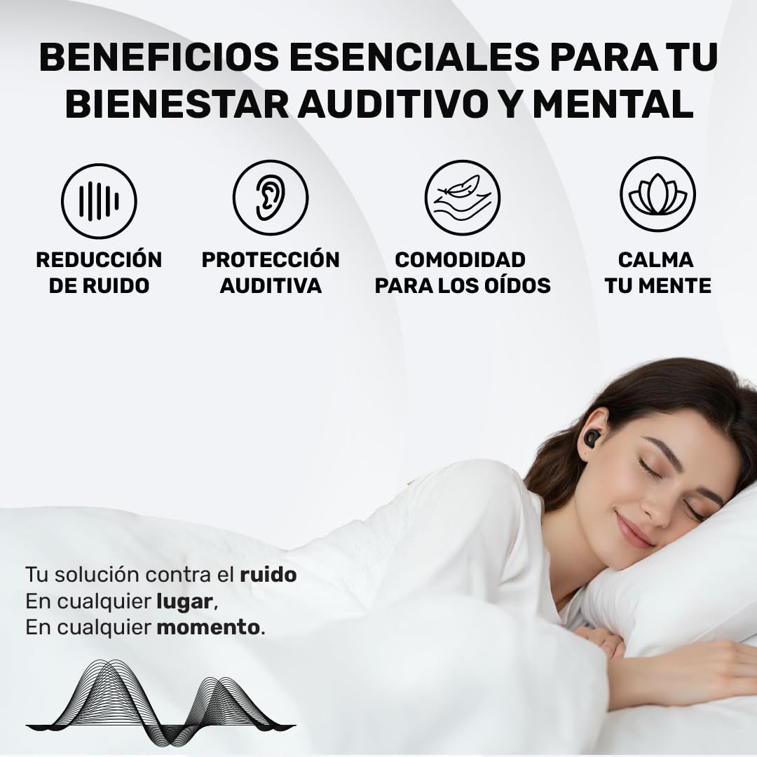 BYL® - SUPER PACK tapones para oidos anti ruido para dormir - tapones para dormir 28dB - auriculares para dormir tallas XS/S/M/L - tapones oidos cancelacion de ruido - ear plugs - earplugs CE (NEGRO)
