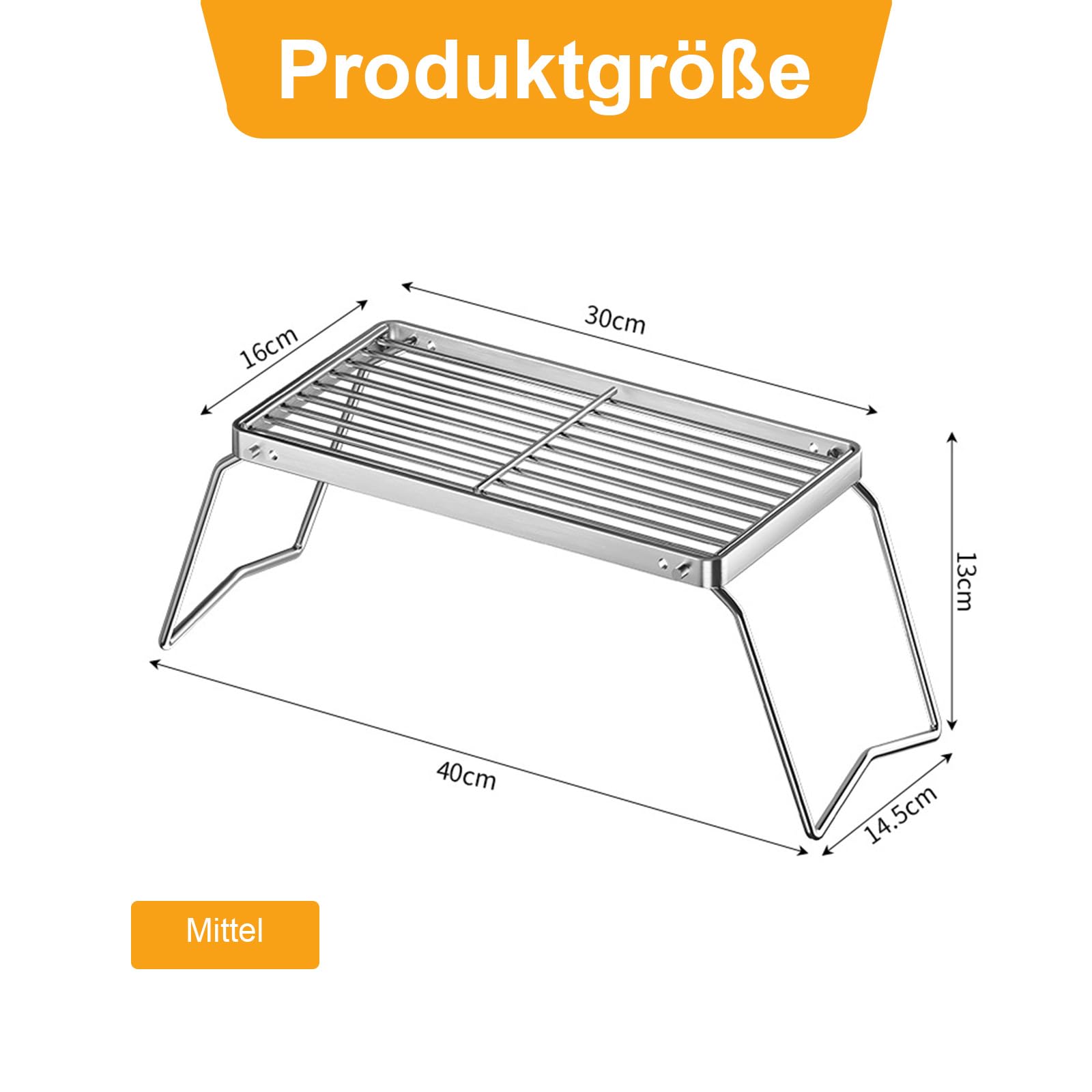 Foonary Barbecue pieghevole in acciaio inox, 30 x 16 cm, griglia autoportante per braciere, griglia da appoggiare, adatta per trekking, viaggi, picnic, pesca, giardino, falò