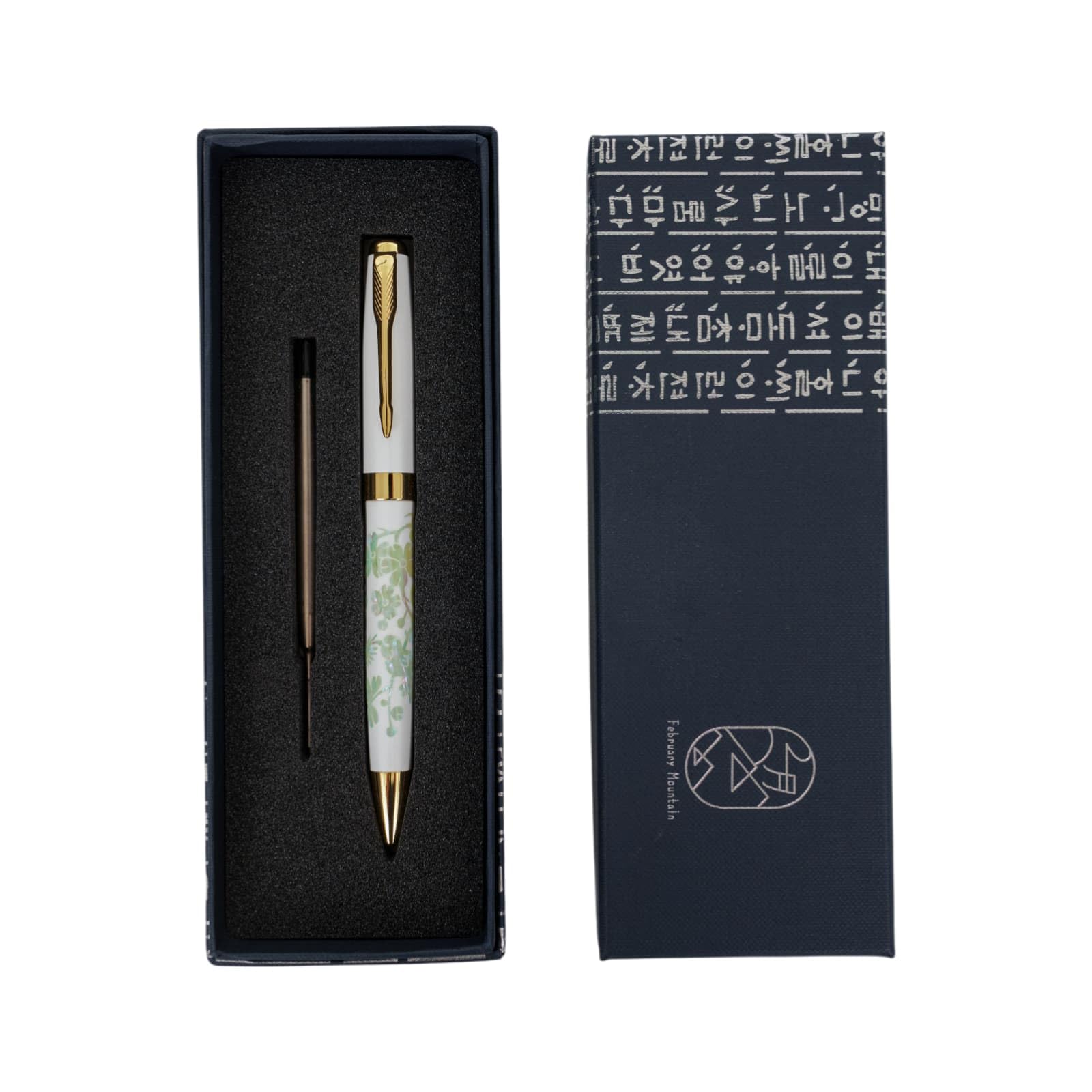 February Mountain Mother of Pearl Ballpoint Pen, Retractable Ballpoint Pens, for Gift, Business, Office, 1.0mm Medium Point Black Ink, Extras Replaceable Metal Refills (Crane-Blue-Black Ink) โ image 1