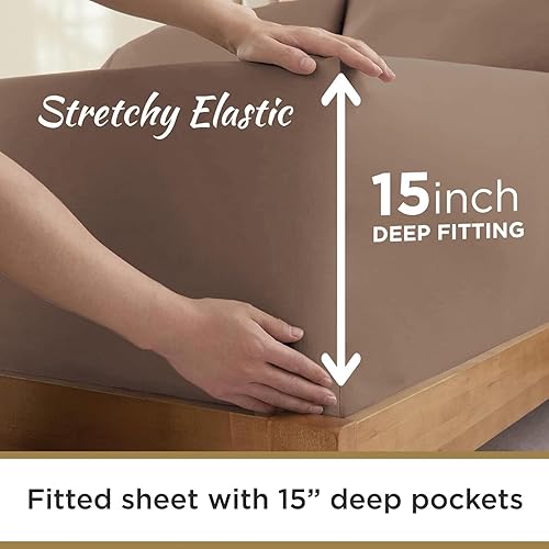 Miniatura 5 de Juego de sábanas tamaño Queen, sábanas de 4 piezas, de doble cepillado, juego de sábanas Queen de lujo para hotel, sábanas y fundas de almohada