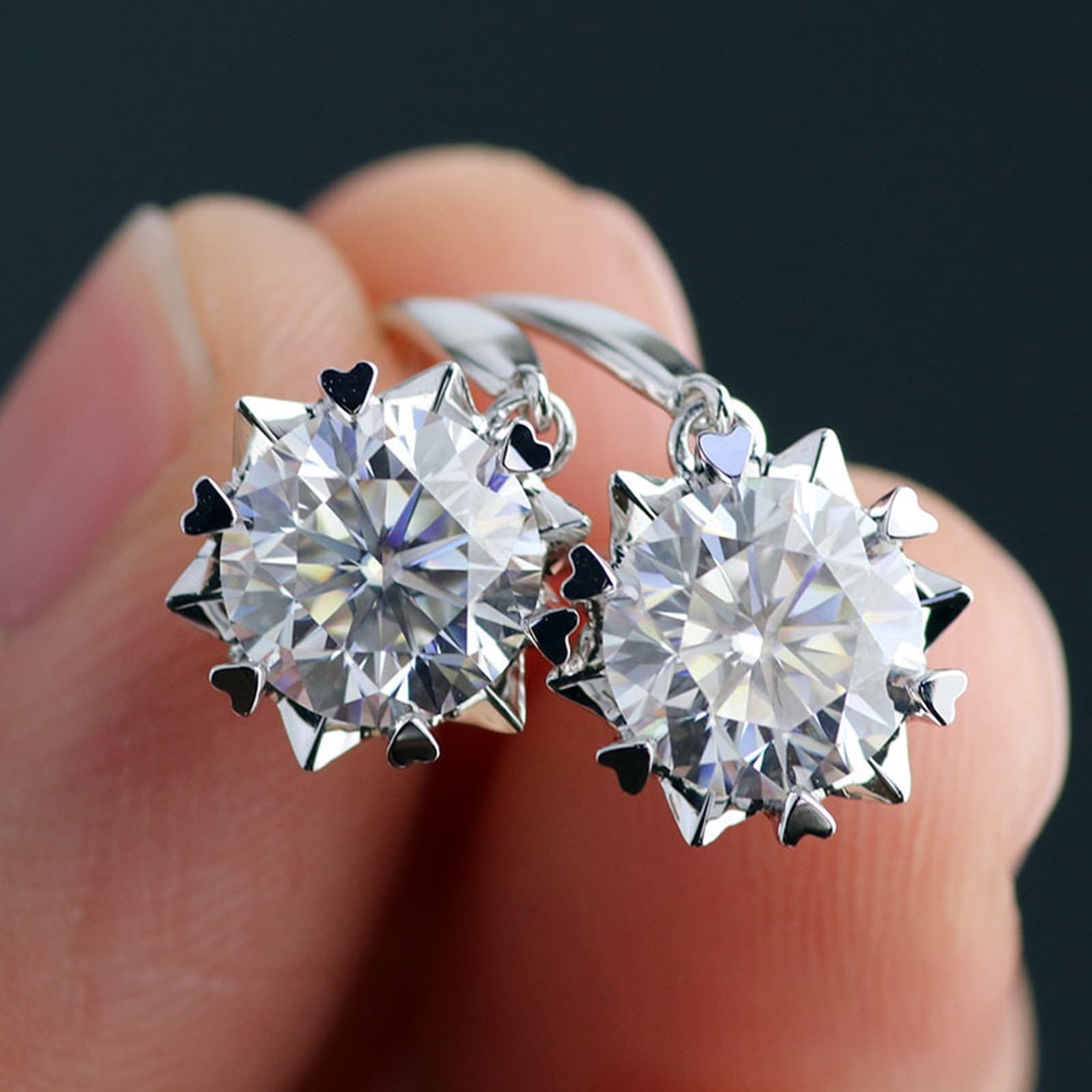 Pendientes Mujer Corazón de Copo de Nieve con Moissanita de 1/2ct, Oro 9K/14K/18K, Joyas Pendientes Colgantes con Piedra
