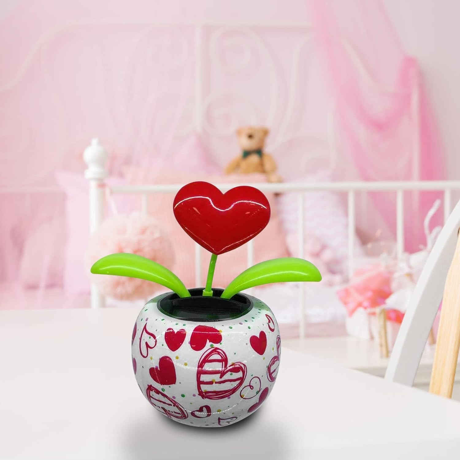 Red Solar Powered Dancing Figurines Toy, Solar Dance Flower, Heart Swing Dancing Flower in Pots - Image 2