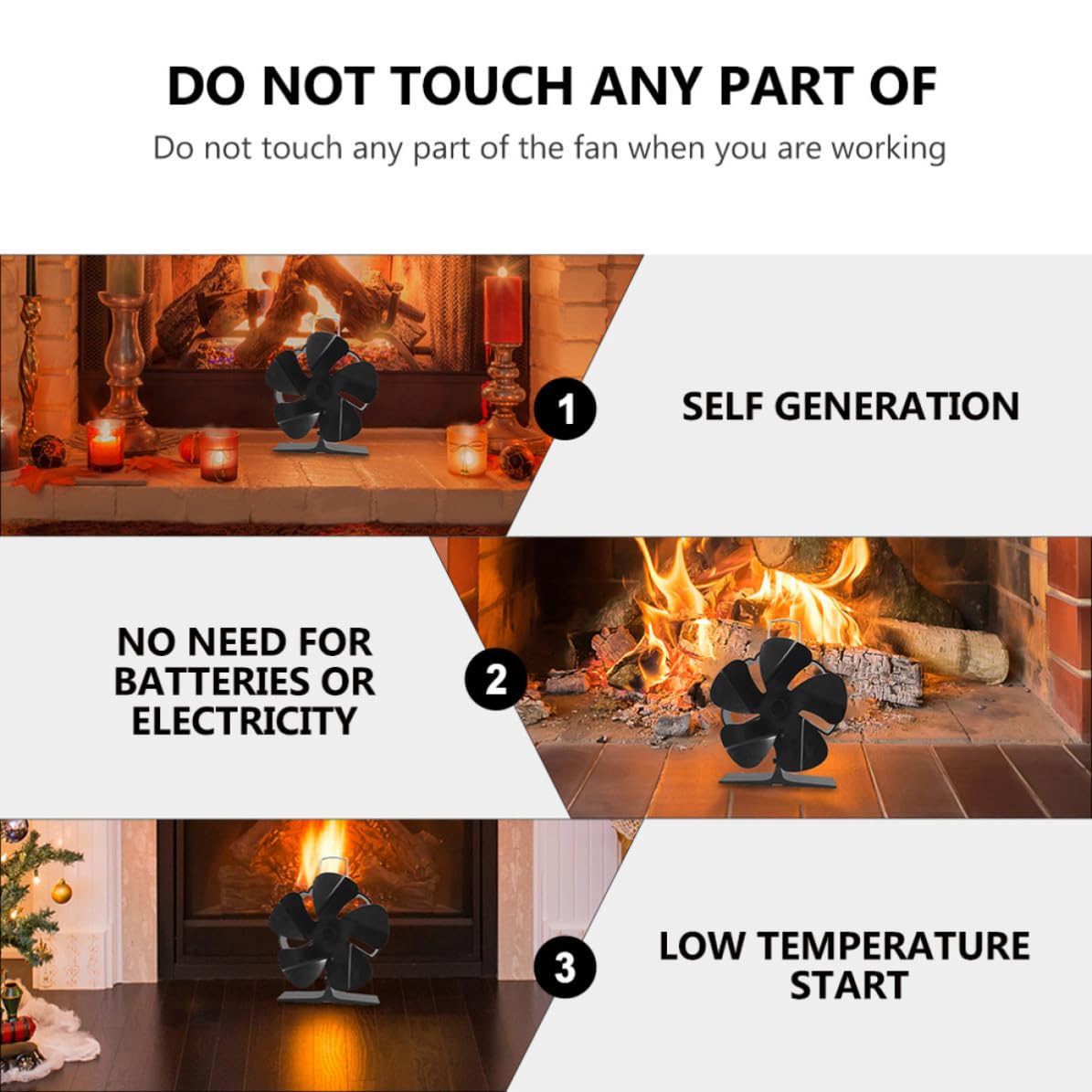 TOYANDONA Schwarzer Kaminventilator Leiser Warmluftventilator aus Aluminiumlegierung ohne Strom und Effiziente Wärmeverteilung für Sommerurlaub im Zuhause