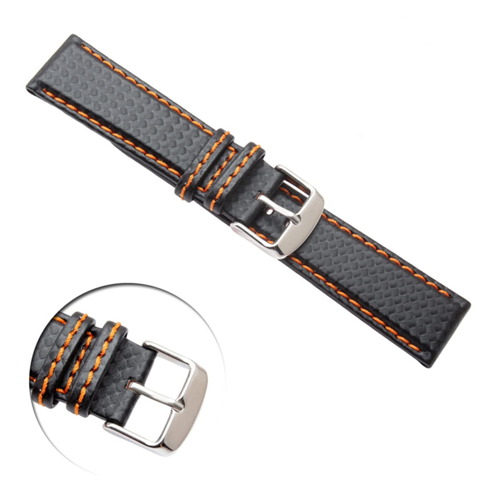 Uhrenarmband， Carbonfaser-Uhrenarmband aus echtem Leder for Herren mit silberner Schließe