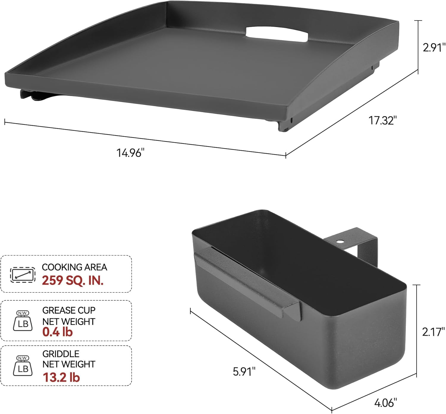 Royal Gourmet BP1501 Griddle Top and Grease Cup Combo, Ceramic-Coated Griddle Pan, Flat Griddle Gas Grill Pan with Grease Cup, 259 Sq. In. Nonstick Cooking Area, Durable for Outdoor Grilling