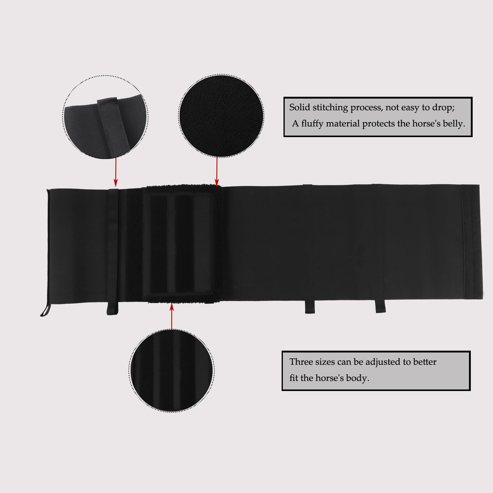 Cubierta protectora de vientre de caballo negro para proteger el abdomen de espolones y piel lesionada, cómoda banda transpirable para el vientre, banda de espolones de caballo, tamaño
