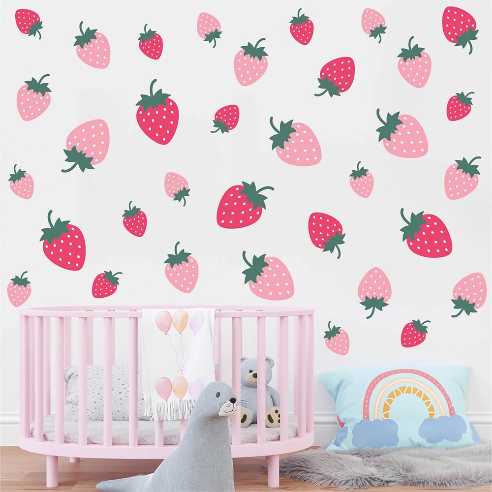 Oucaty Girls Strawberry Wall Stickers 10 Sheets For Bedroom Living Room Room Decoration Strawberry Wall Art Sticker For Kids Room Baby Nursery Room Wall Decals Interior Wallpaper Pvc Murals