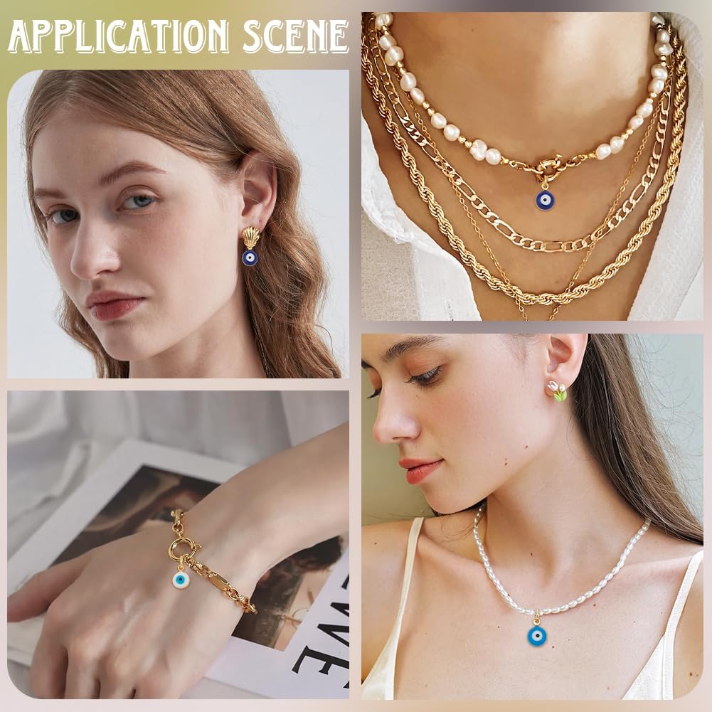 Beebeecraft 45Pcs 3 Colors Evil Eye Charms Enamel Blue 18K Gold Plated Turkish Evil Eye Charm for Jewelry Making Good Luck Bracelet Necklace, Tiny 6.5mm Round - Image 5