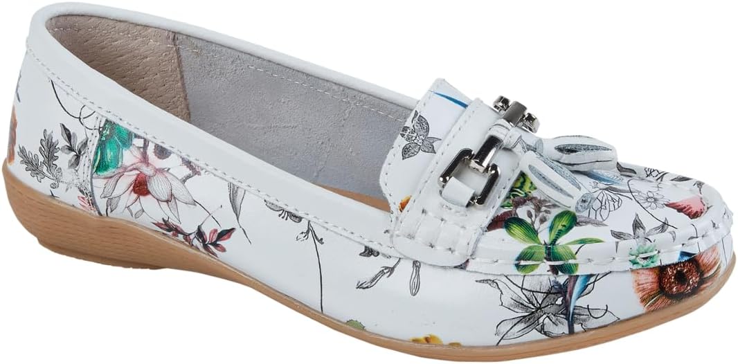 Jo & Joe Ladies Leather Floral Print Tassel Flat Moccasin Loafers 3 61pybfwhVcL. AC SL1080