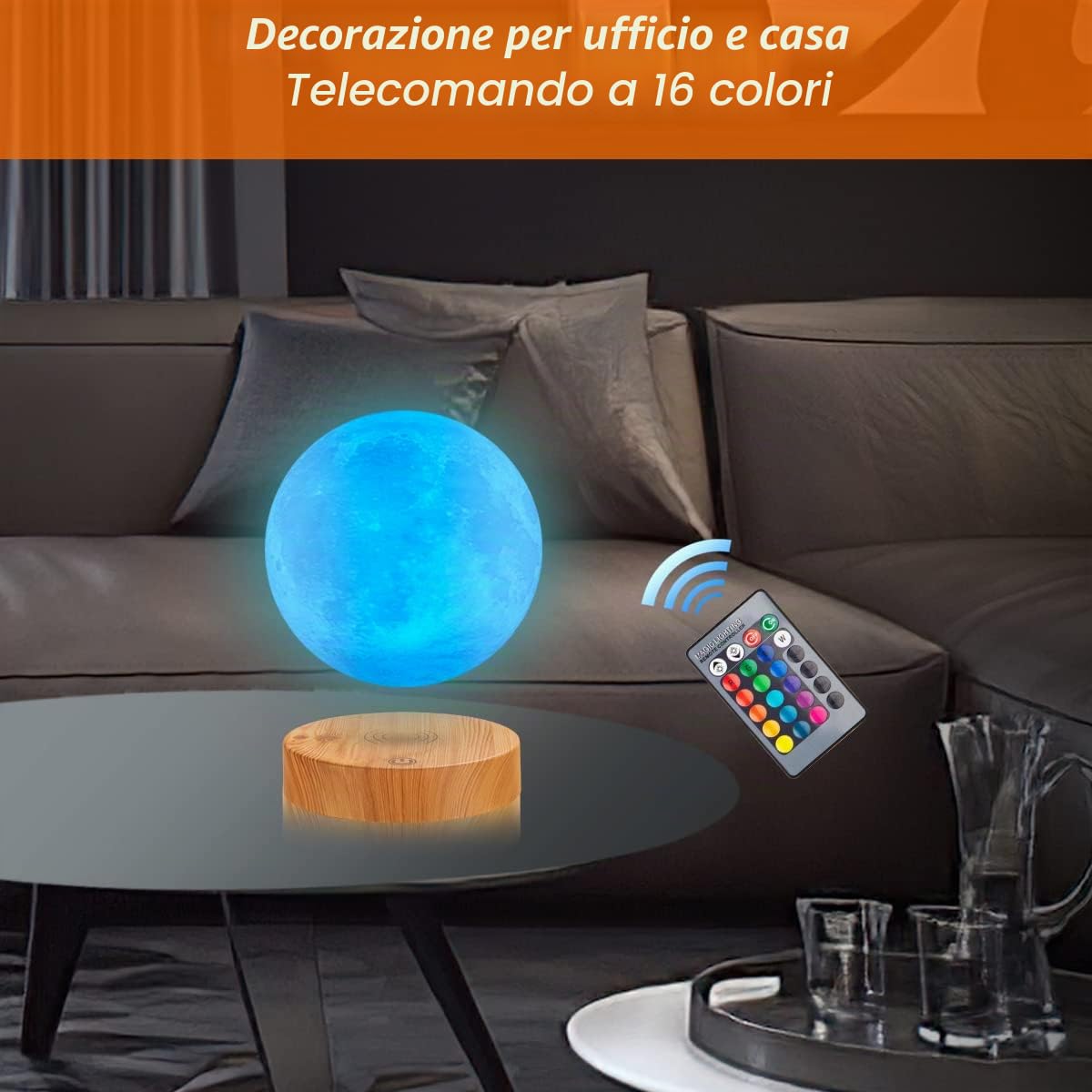 Lampada da luna galleggiante 16 colori luce notturna LED magnetica - Regali, lampada da luna levitazione per camera da letto soggiorno ufficio