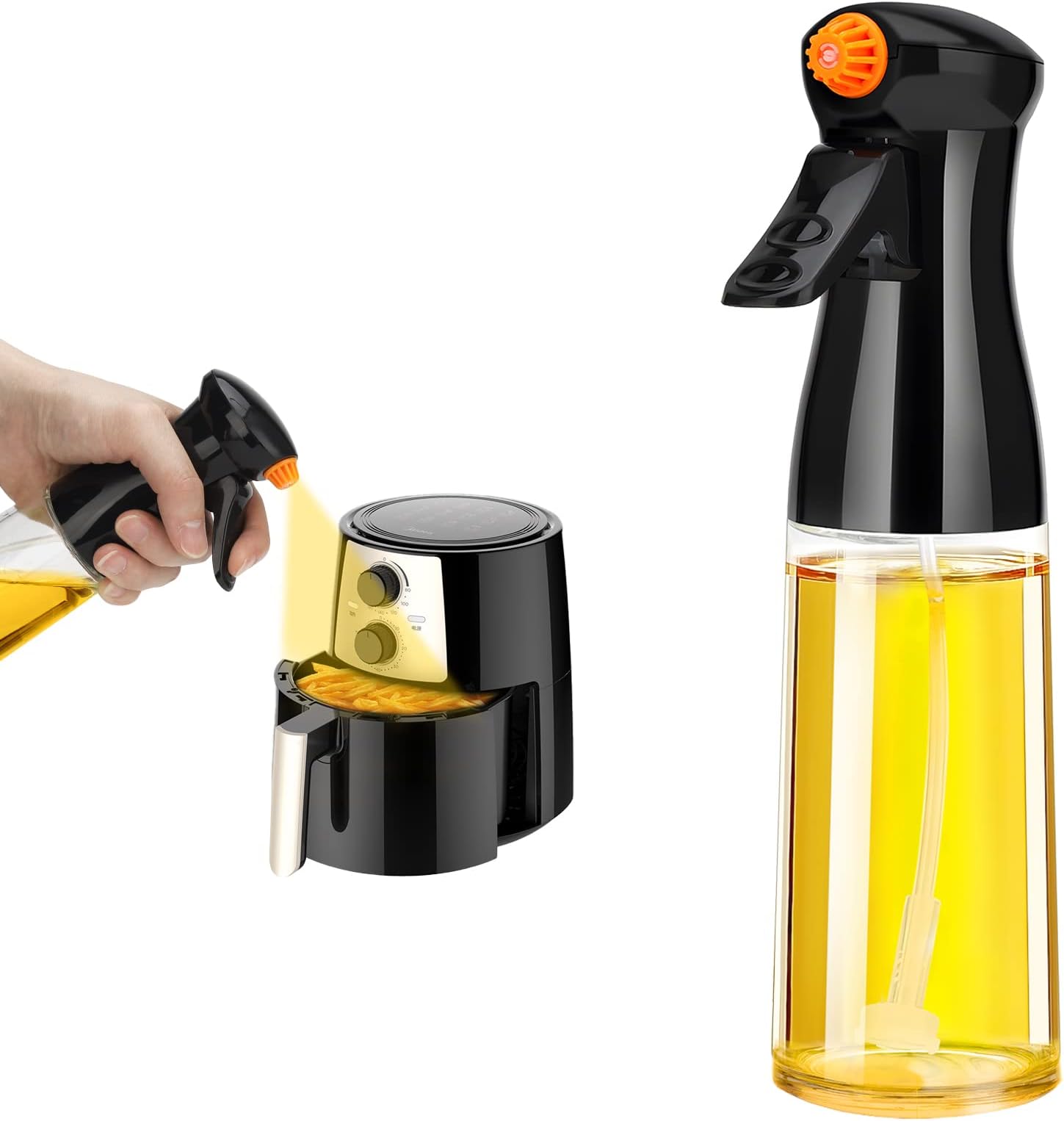 Oil Sprayer for Cooking - 210ml Glass Olive Oil Dispenser Bottle Spray Mister-Reusable Food Grade Oil Vinegar Spritzer Sprayer Bottles,kitchen Gadgets Accessories for Air Fryer,BBQ (Orange)