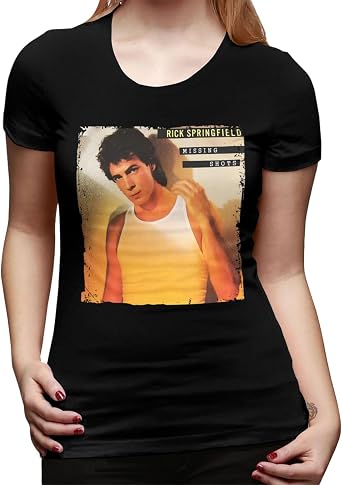 Womens Rick Music Springfield Short-Sleeve T-Shirts Tops,Fashion Crewneck Graphic Tees for Women Girls Large Black T-Shirts