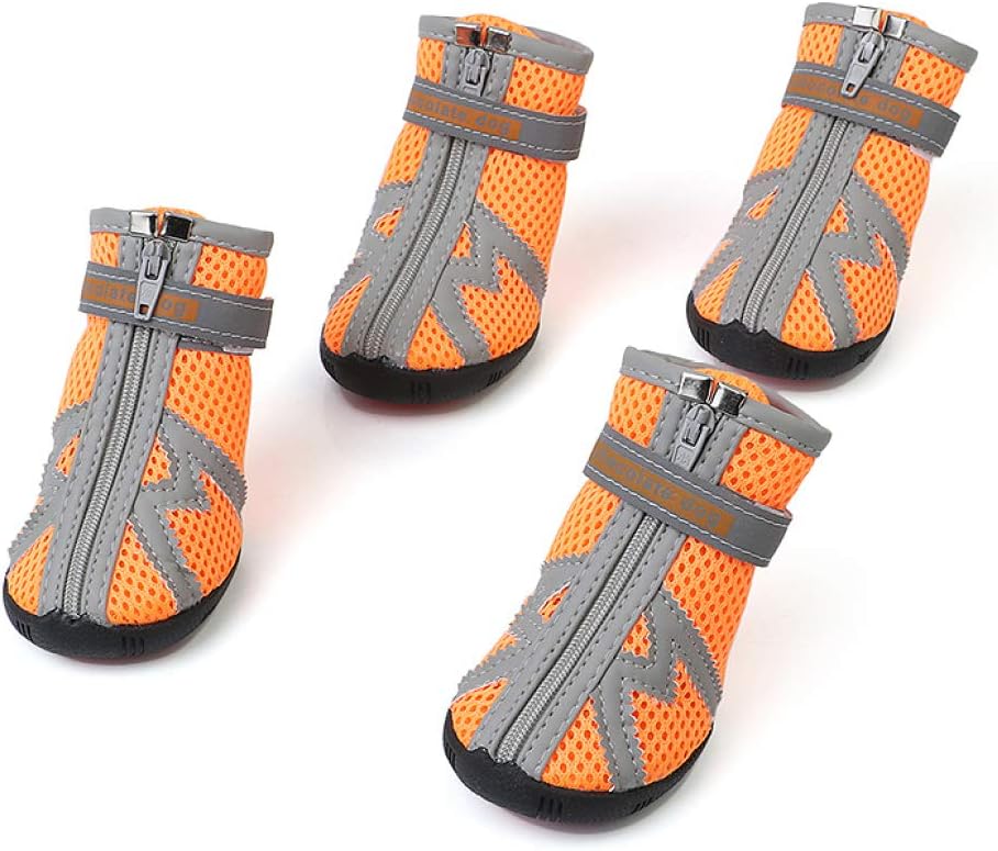 AMURAO Zapatos Reflectantes para Perros pequeños Malla Transpirable Botas para Mascotas Calcetines Calzado Antideslizante Resistente al Desgaste con Cremallera