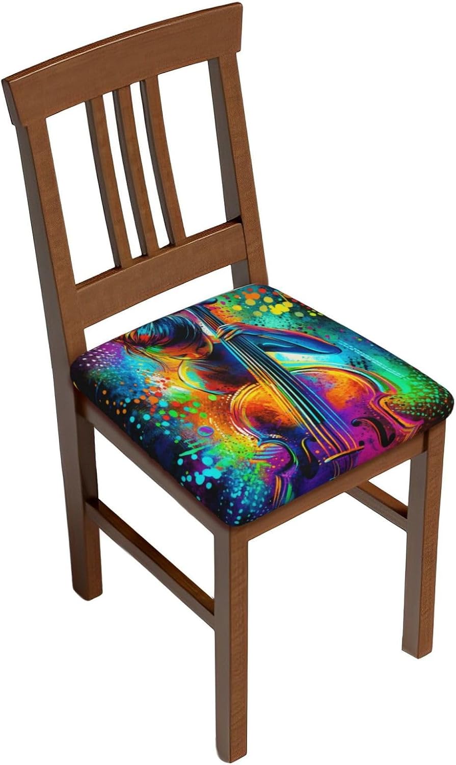 Colorful Music Print Square Cushion Covers 6 Pcs Set Elastic Non-Slip Seat Cushion Slipcovers Pet Furniture Protectors for Chair, Sofa