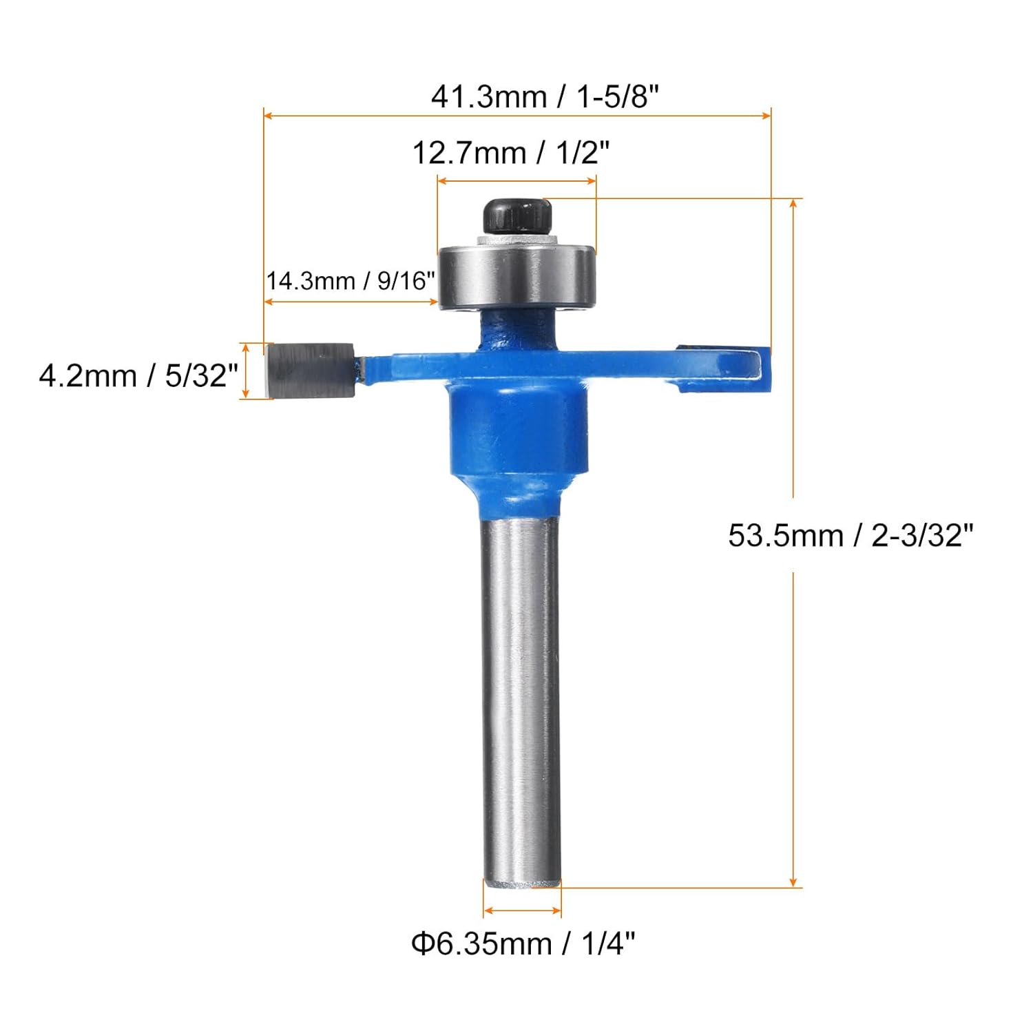 HARFINGTON T Slot Cutter Rabbet Router Bit 1/4" Shank 1-5/8" (41.3mm) x 5/32" (4.2mm) 2 Wing Carbide Slotting Cutter Rabbeting Slab Flattening Router Bits with Bearing for Wood