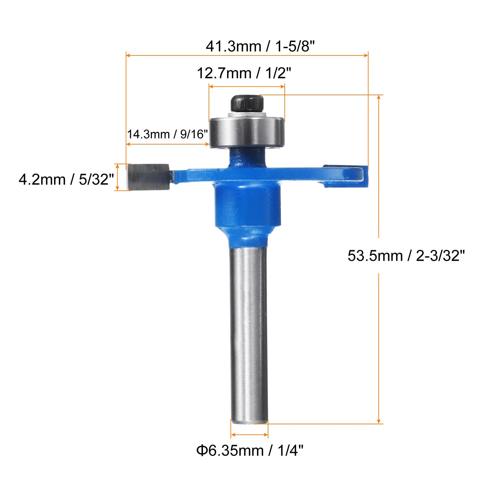 HARFINGTON T-Nutfräser Mit Lager — 1/4-Zoll Schaft, 41,3 Mm X 4,2 Mm, Für Holz