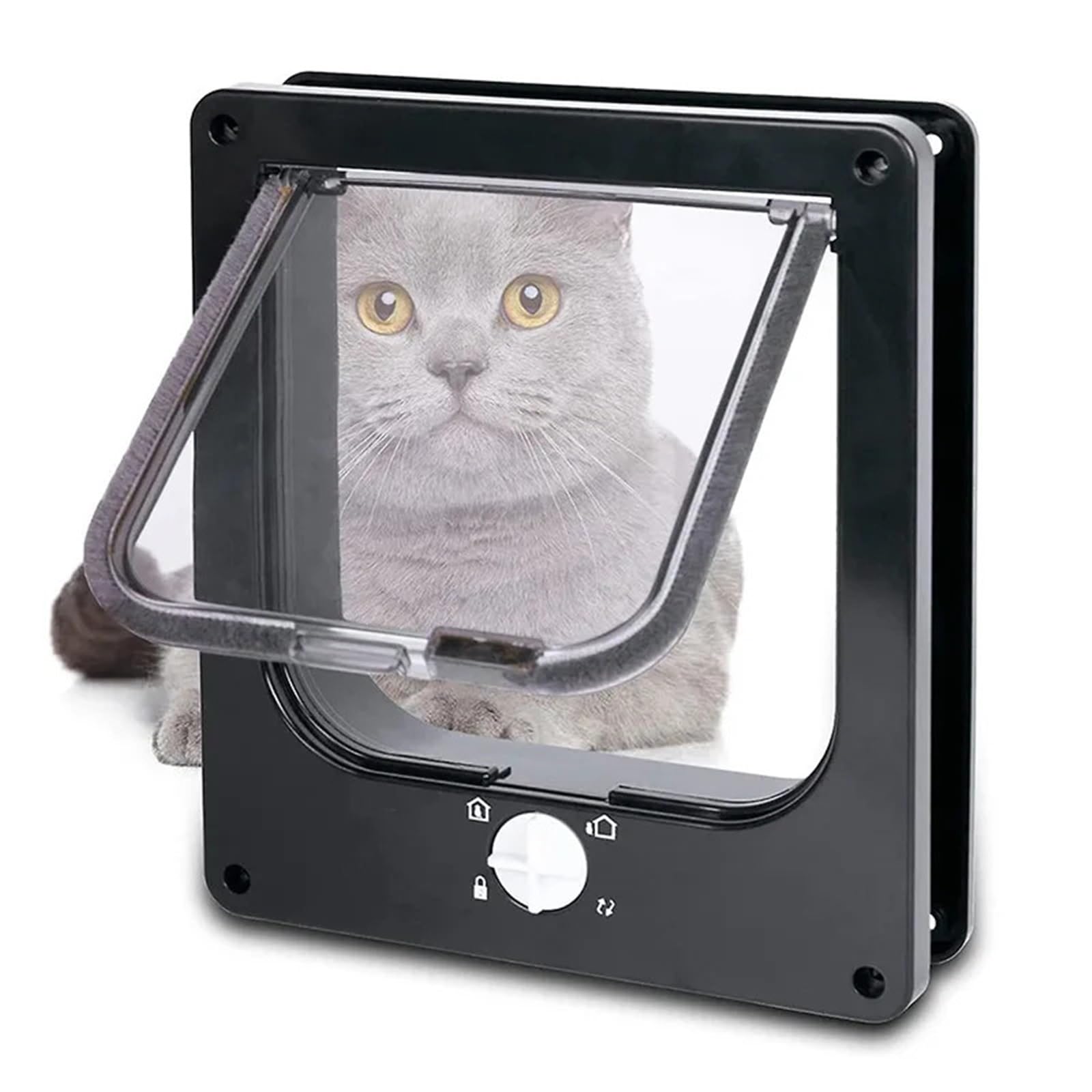 Gateras para Puertas Puerta de 4 vías con Bloqueo Seguridad, plástico ABS, Perros, Gatos, Mascotas, Suministros antimascotas retráctiles Inteligentes(Brown,M)