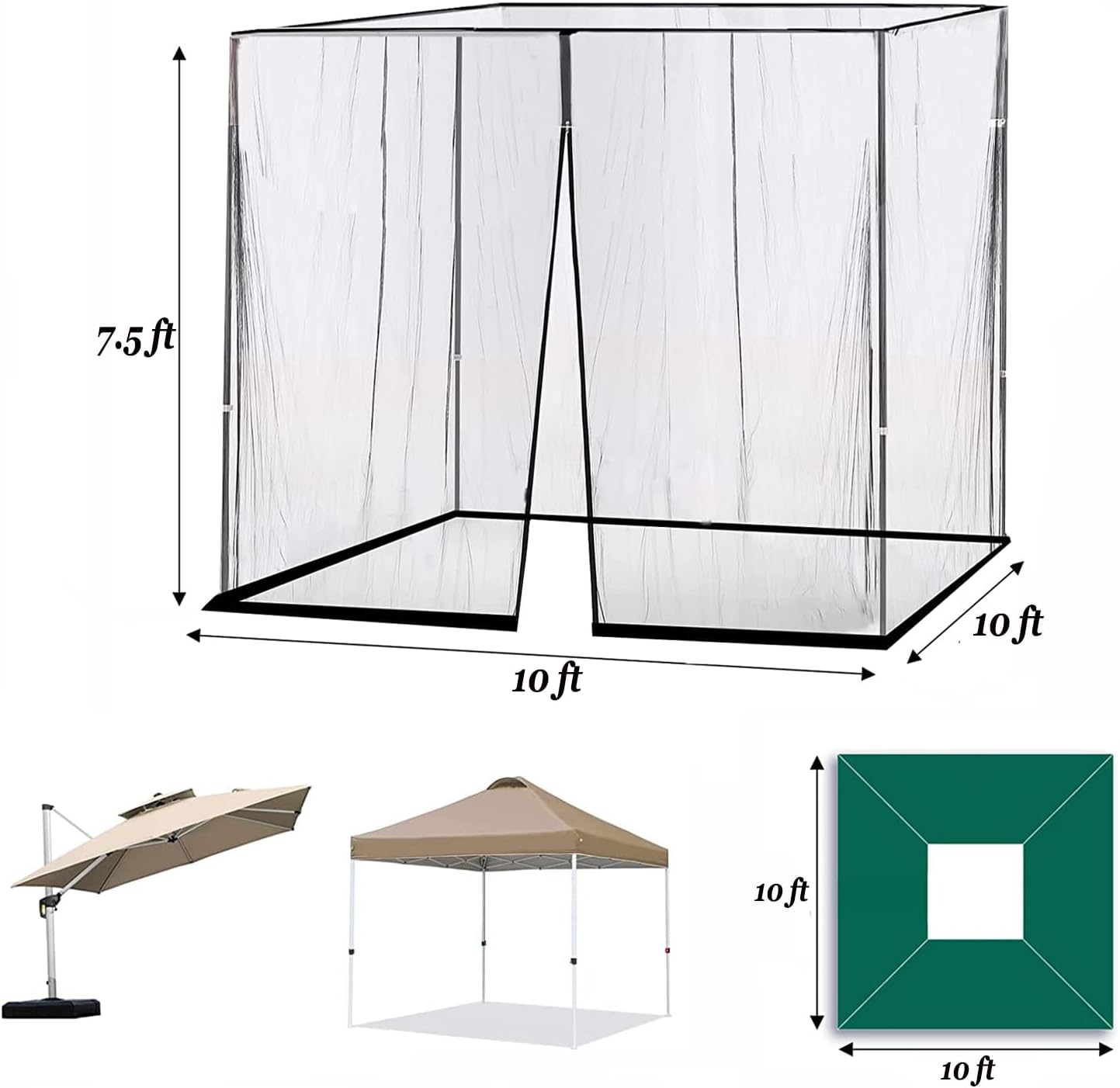 Garden Umbrella Mosquito Net 3 x 3 m Ultra Lightweight Portable Breathable Square Mosquito Net Outdoor Polyester Net with Zipper Door and Adjustable Rope Suitable for Outdoor Umbrellas and Terrace Ta