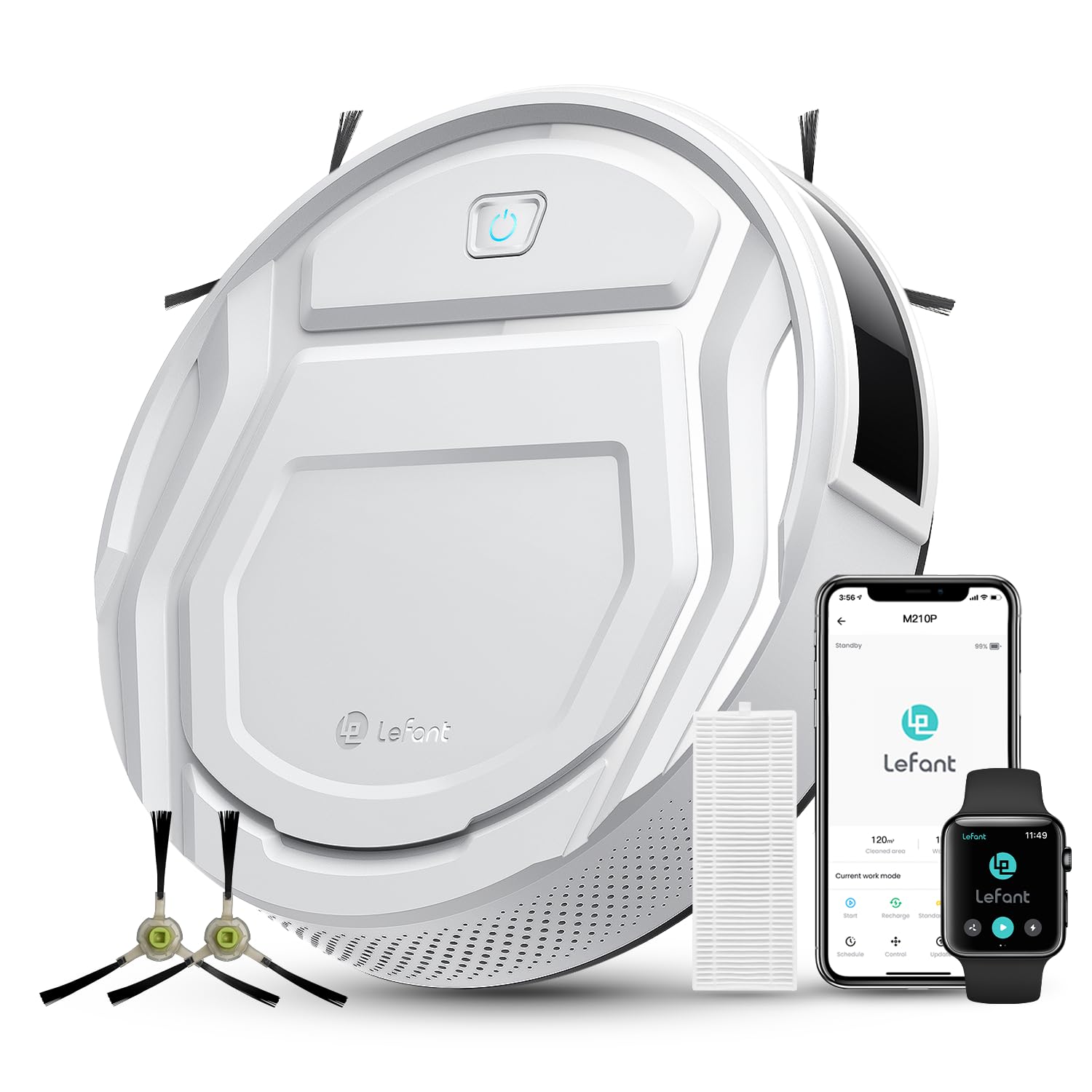 Lefant Saugroboter 2200 Pa, Klein Staubsauger Roboter, 120 Minuten, App-Gesteuert, Geräuscharmer Betrieb, Kompatibel mit Alexa, Anti-Verwicklungs-Absaugdüse, Ideal für Tierhaare & Hartböden