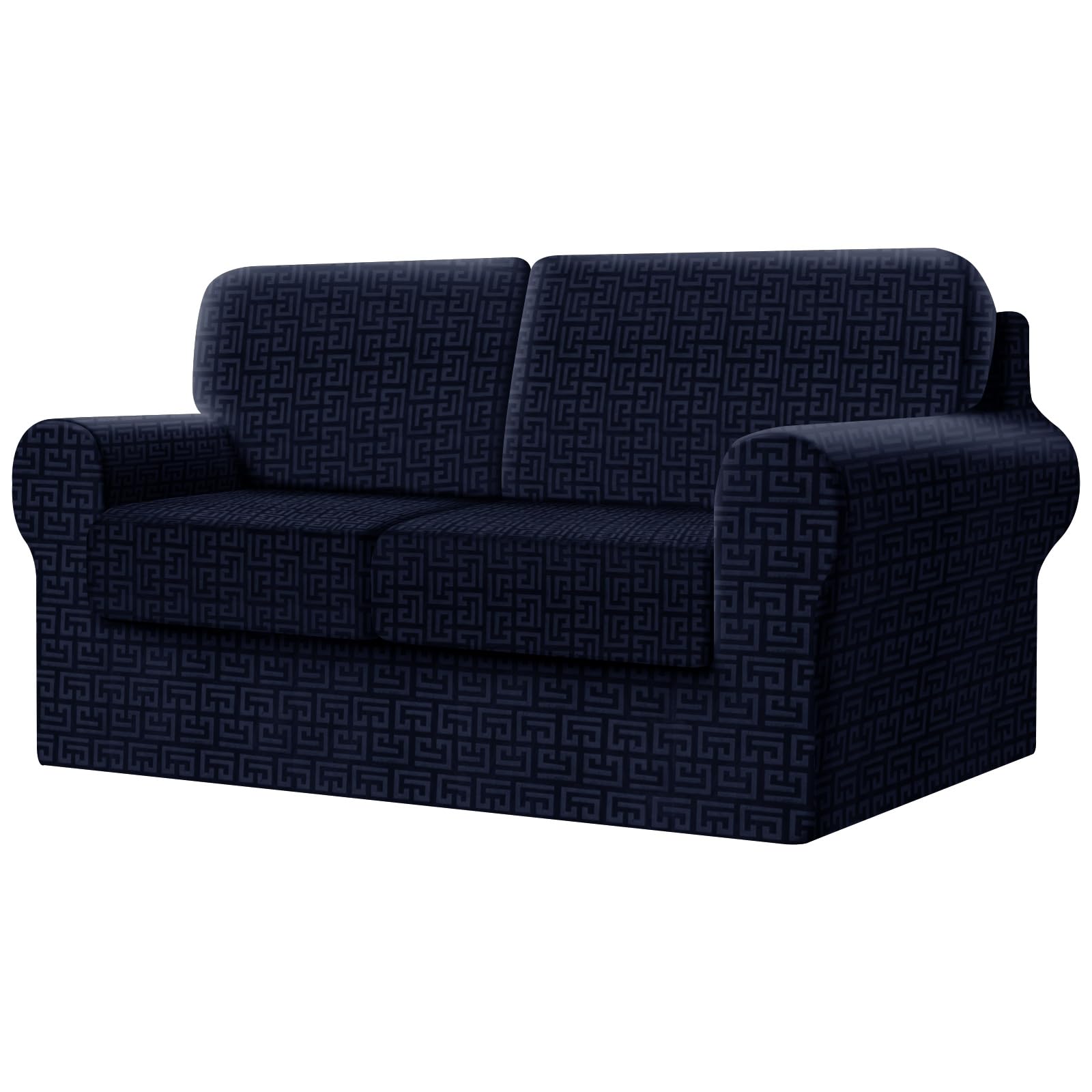 SYLC Fitted Sofa Cover 2 Seater, 5 Piece Sofa Slipcover With 2 Seat Cushion Covers And 2 Backrest Covers, Settee Covers Stretch Velvet Anaglyph(Dark Blue,Sofa - 5 PCS)