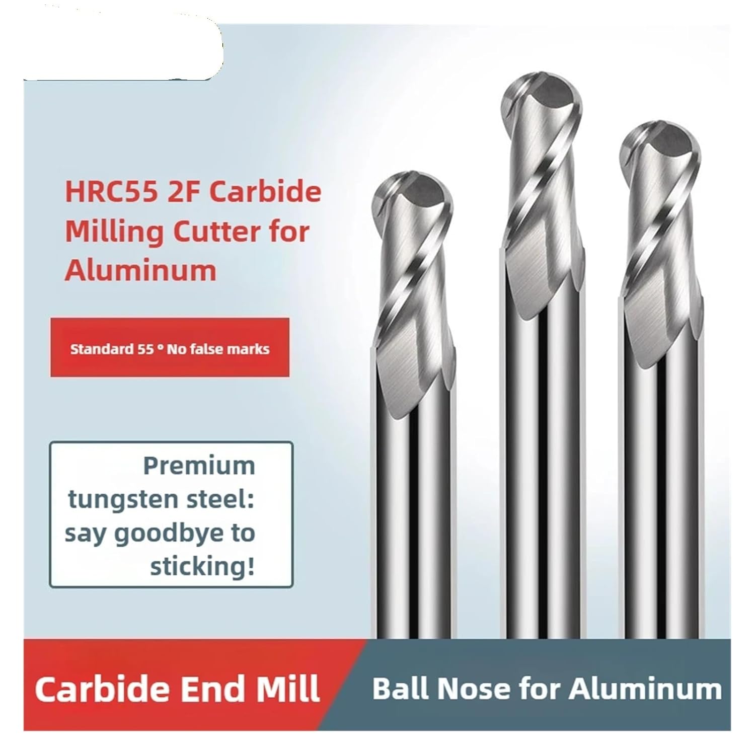 1PCS HRC55 Ball Nose End Mill Solid Carbide 2F Uncoated Tungsten Steel Milling Cutter For Aluminum R0.5 R1 R2 R3 R4 R5 R6(R8x16x150)