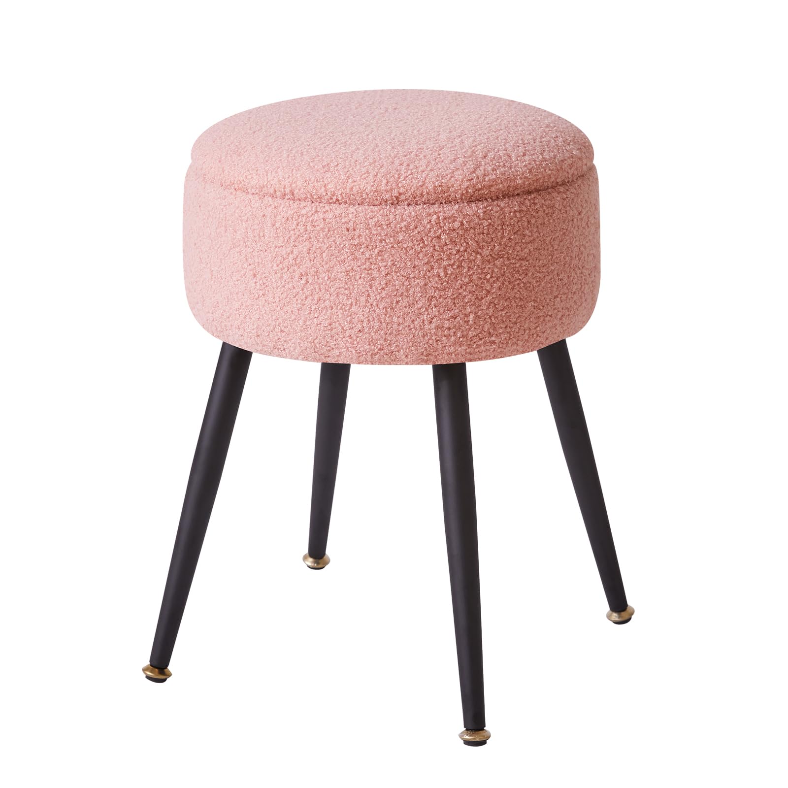 Aibiju Stool Chair for Dressing Table, Round Vanity Stool with Storage, Small Side Table with 4 Metal Legs for Home Living Room Fitting Room Bedroom, Faux Teddy Fur, Pink YD-RMS137P