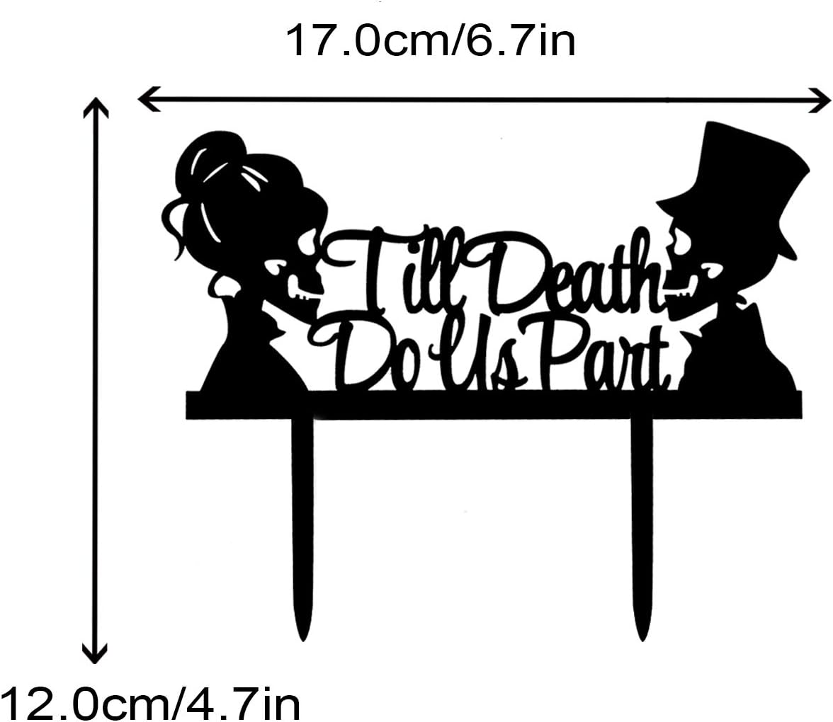 Till Death Do Us Part Cake Topper- Acrylic Mr and Mrs Skull Wedding Cake Topper Halloween Party Decorations Day of the Dead Sign