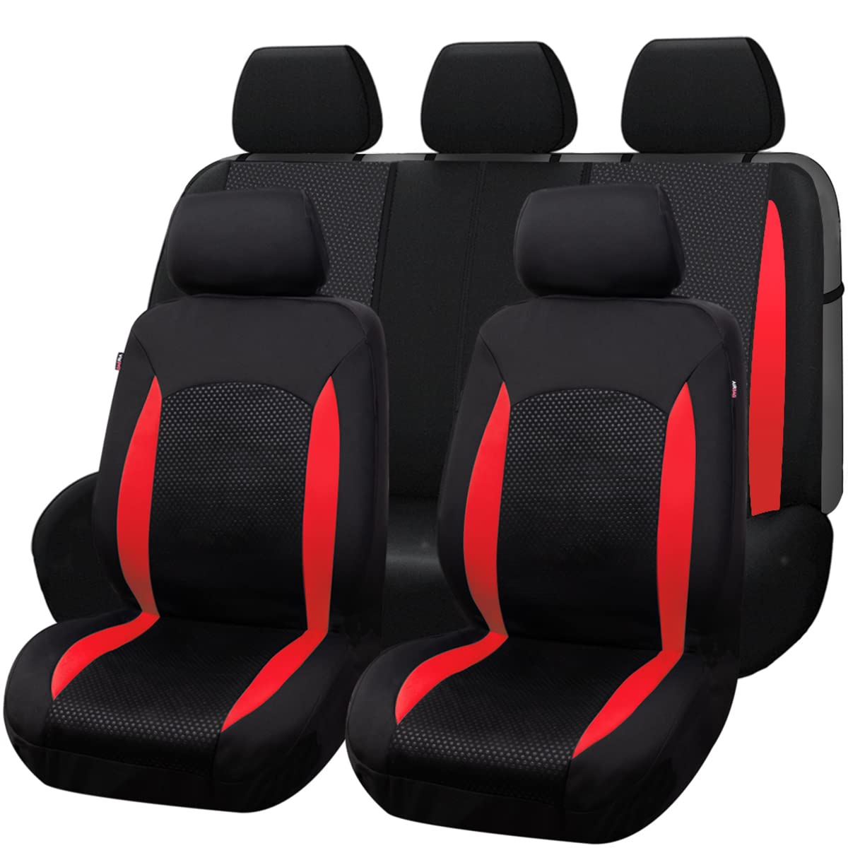 Photo 1 of Flying Banner Car Seat Covers Front Seats Rear Bench Polyester car seat Protectors Easy installations Rear Bench Split Classic Man Lady Truck (Full Set -- Low Back -- Neoprene, Black Red) Full set -- Low back -- Neoprene Black Red