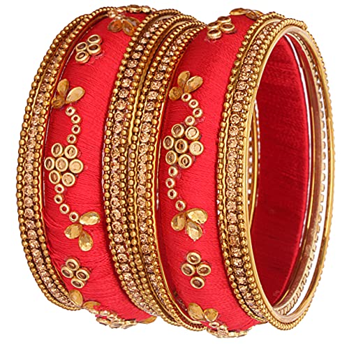 Image of NMII Get your traditions Valentine Gift for Girls & Women Silk Thread Bangle Set With Zircon For Womne & Girls