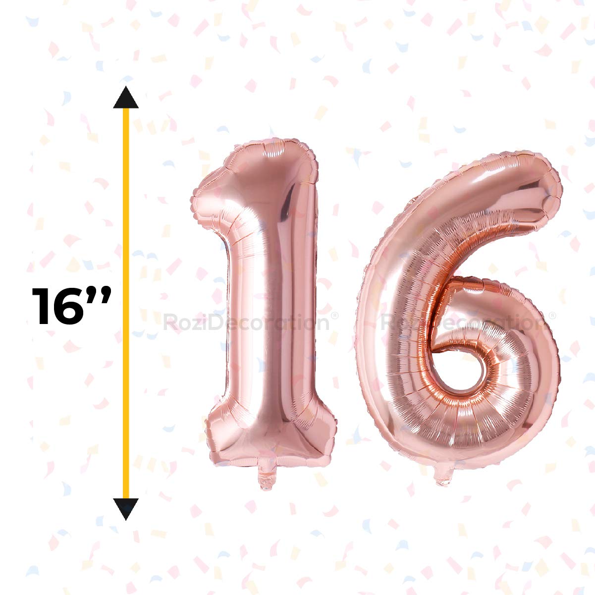 Rozi Decoration 16 Inch Rose Gold Colour 16 Number Foil Balloons with Helium Supported | 16th Birthday Decoration Items | 16 Anniversary Decoration | 16 Balloon Number Pack of 2 Pcs