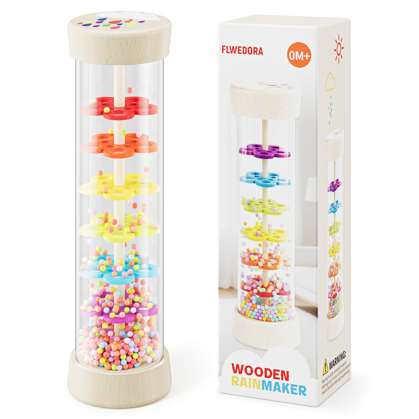 Flwedora Rainmaker Montessori Toy from 0 Years, Sensory Development Toy, Wooden Toy for Babies, Christmas Gift, 19.8 cm