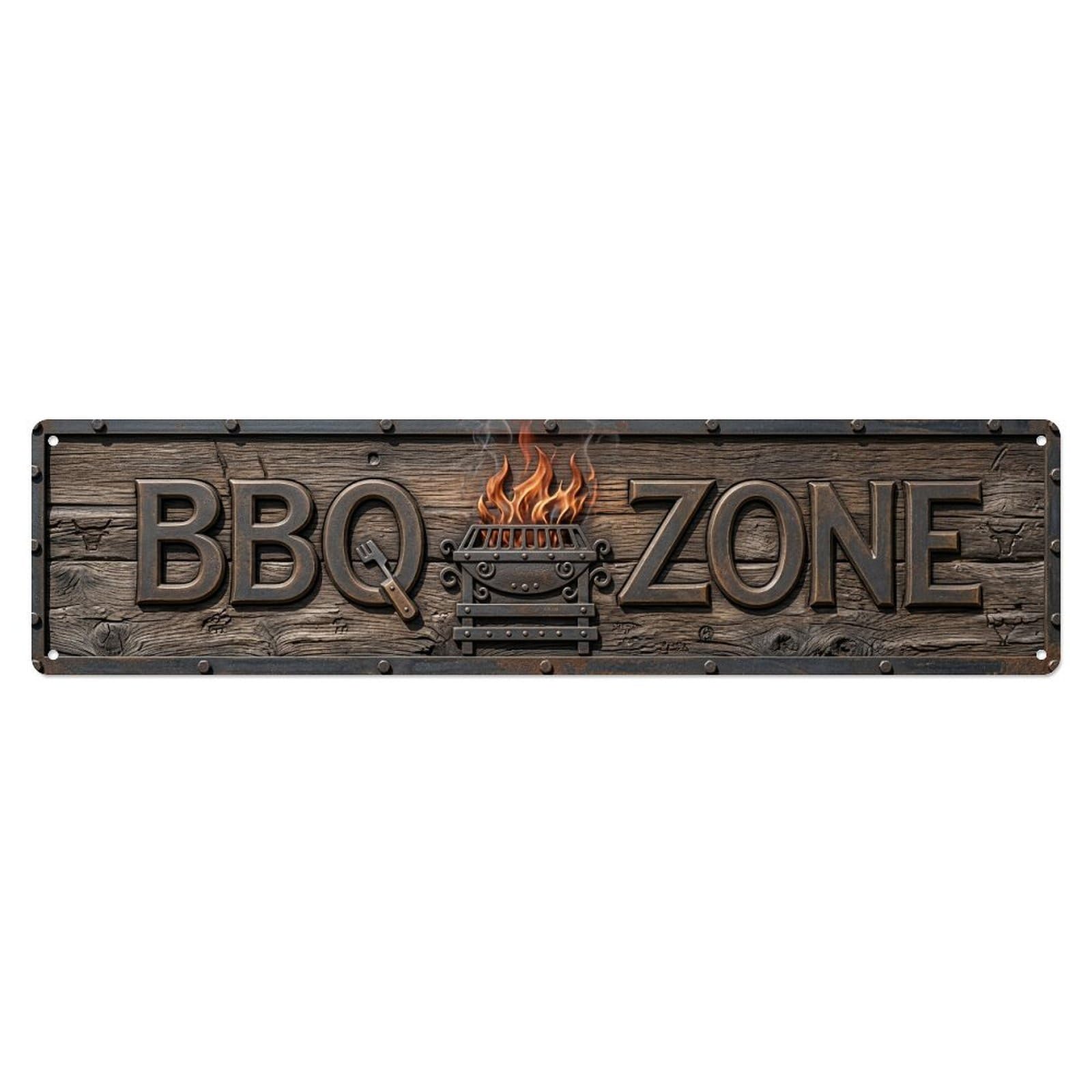 BBQ Zone Aged Tavern 1 Metal Tin Skinny Sign Plaque Wall Decor for Cafe, Club Bar, Office, Home Garden Metal Poster 4x16Inch