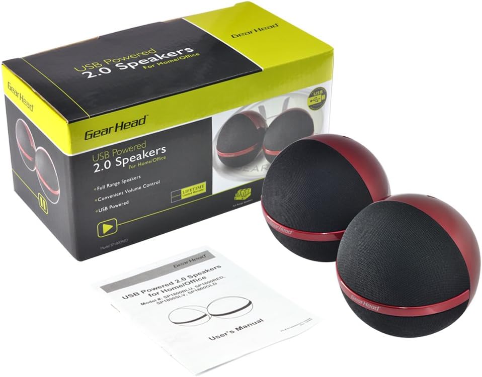 Gear Head USB 2.0 Speakers for Home/Office, Red (SP1800RED