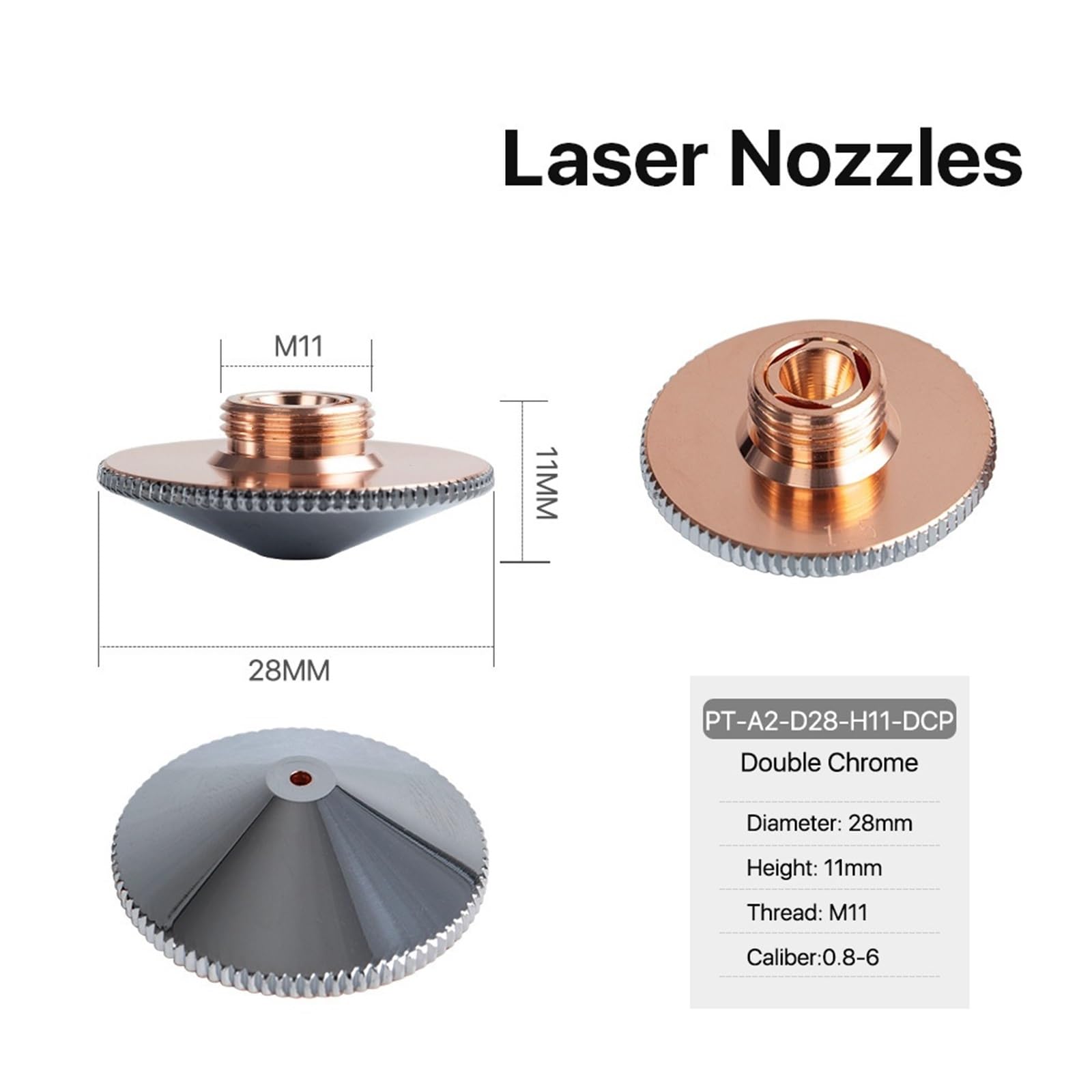 Cutting Head Laser Nozzle Single Double Chrome-Plated Layers D28 Caliber 0.8-6.0mm for WSX Fiber Cutting Head(0.8mm,Double Chrome H11)
