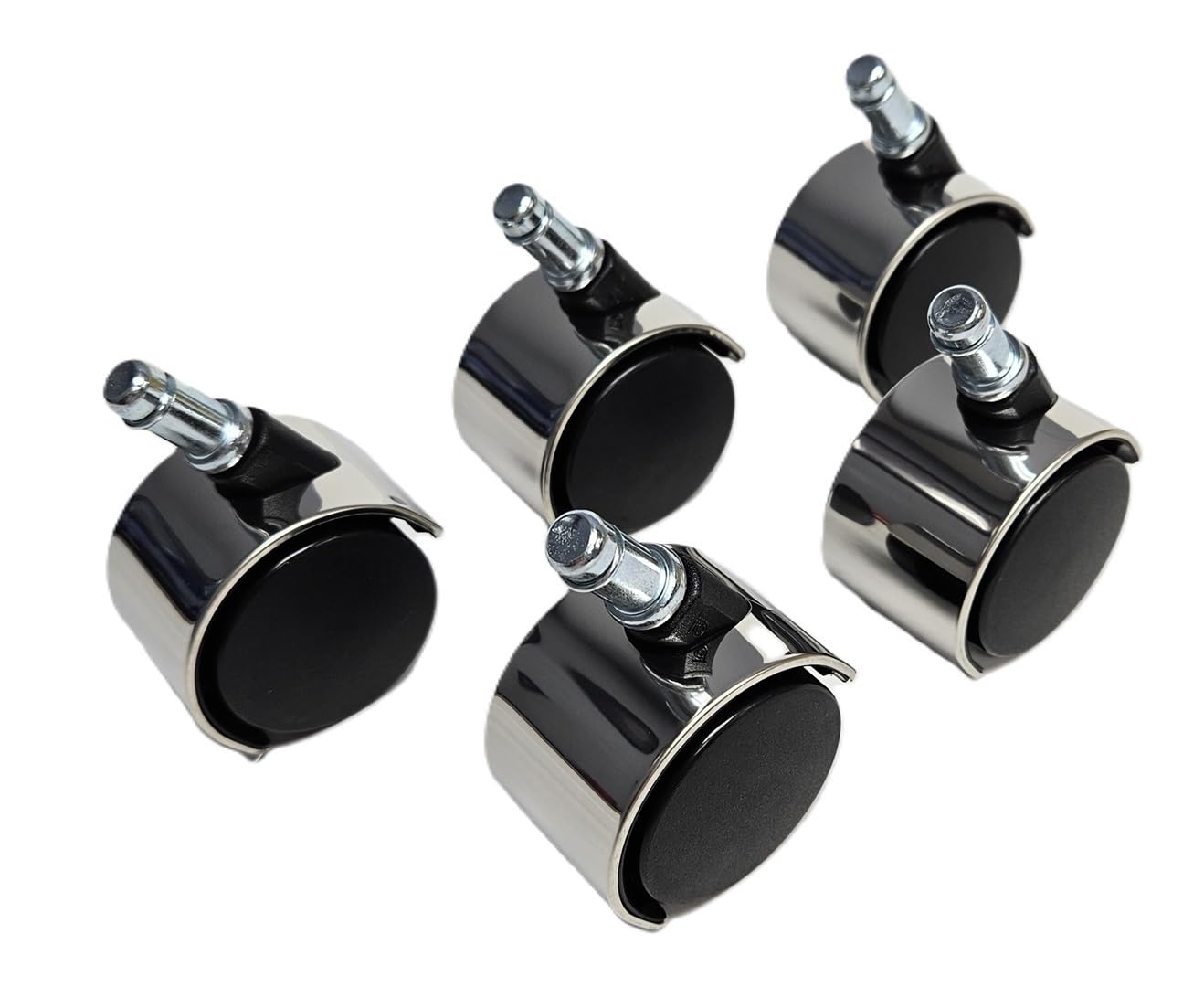 #55C5-2" Chrome Standard Replacement Office Chair Casters Hard Wheels for Soft Floor - Set of 5 - Standard Size Stem 7/16 Inch Dia x 7/8 Inch Long.