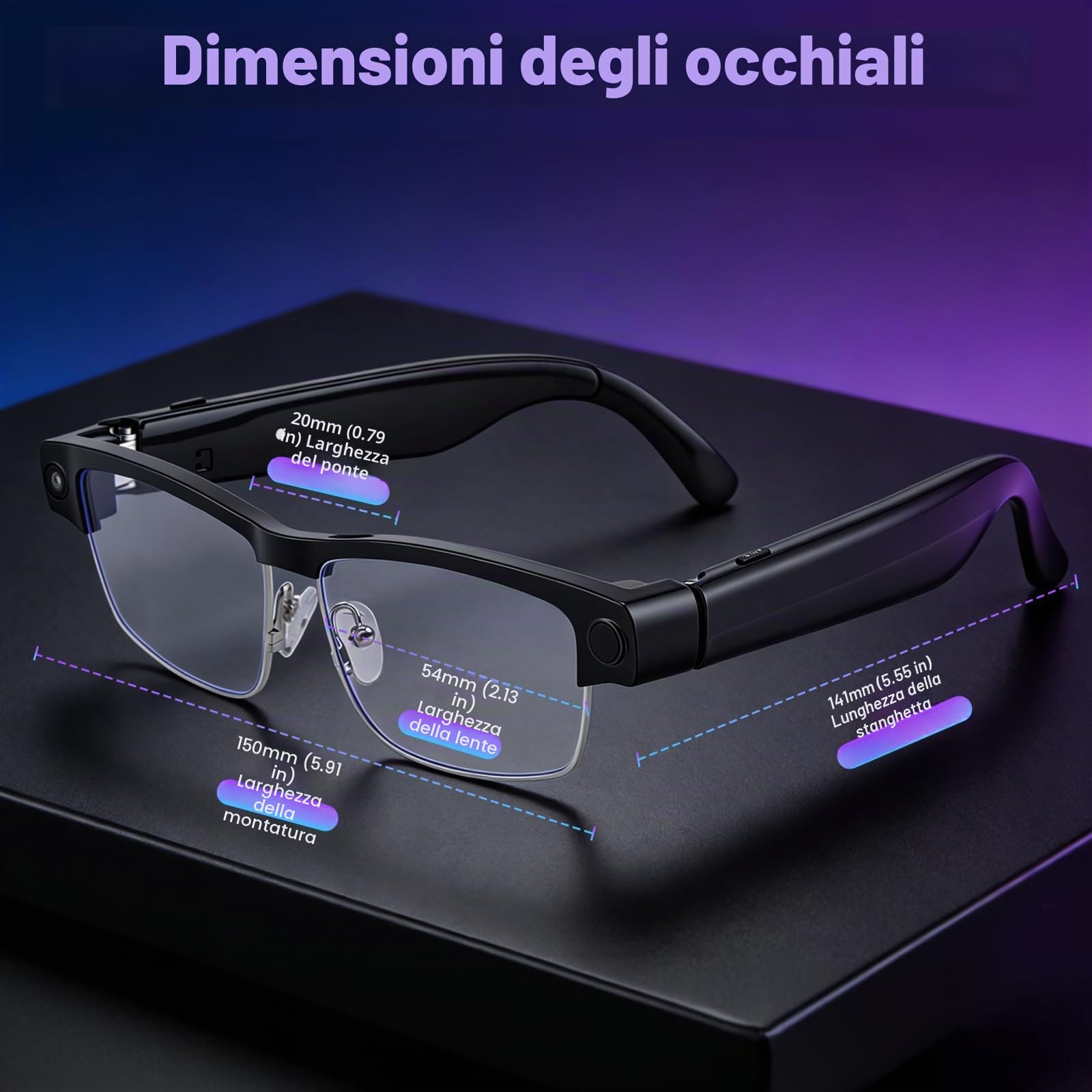 AI Smart Glasses, Occhiali Videocamera con Fotocamera da 8 MP e Video 1200P, con Registrazione Video, Riproduzione Musicale, Traduzione Simultanea/Identificazione Oggetto GPT per Viaggi, Riunioni