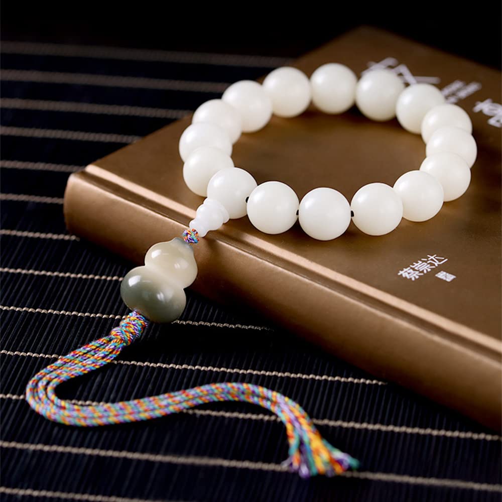 Bracciale con Perline di radice Bodhi in Giada Bianca