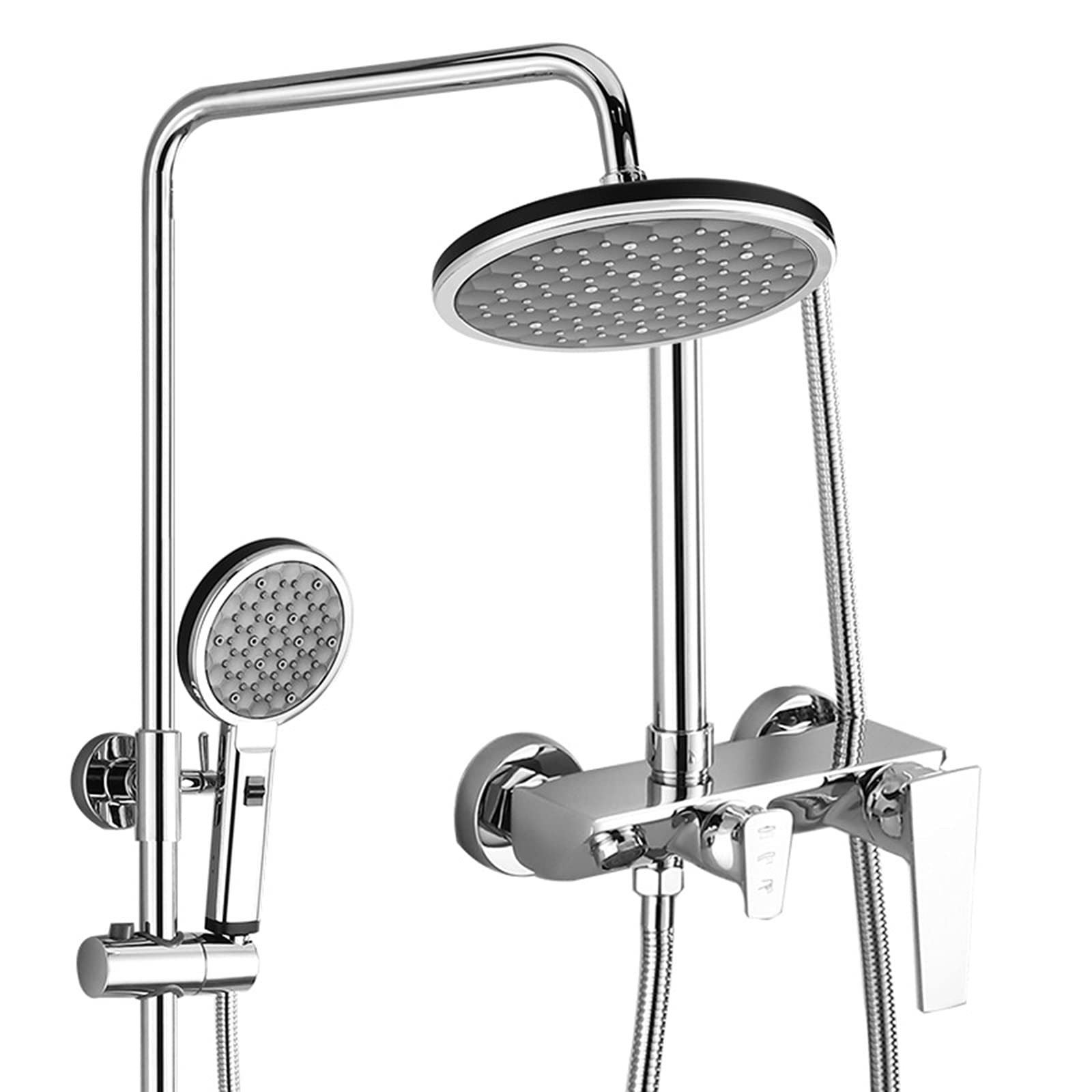 WOTZOV High Flow Rain Shower System Wall Mount Chrome Faucet Combo Set With Round Rainfall Head And Handheld Sprayer, Bath Filler, Adjustable Slide Bar