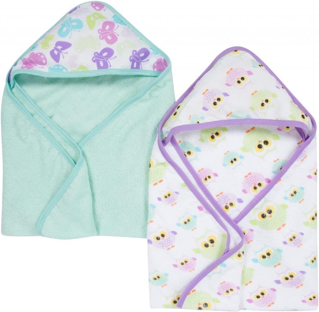 Baby Hooded Bath Towel - Super Soft Terry Cloth with Muslin Hood - Naturally Absorbent for Quick Drying - Gentle, Durable, &amp; Long-Lasting - Perfect for Newborns &amp; Infants (Butterflies &amp; Owls, 2-Pack)