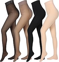 Foaincore 4 Pairs Fleece Lined Tights Women Fleece Lined Leggings Translucent Winter Sheer Tights Warm Pantyhose for Women