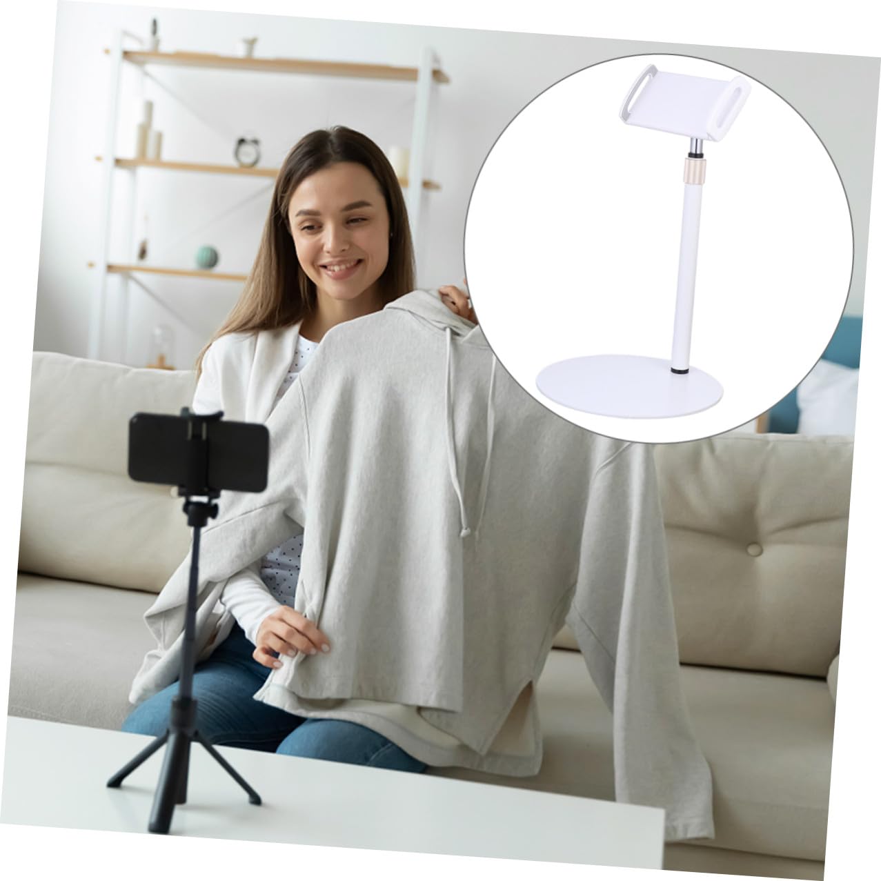 Supporto Abs Tavolo per Telescopico e Tablet da Regolabile in Metallo | Bianco, Installazione Facile, Resistente All'usura, per Telefoni e Tablet