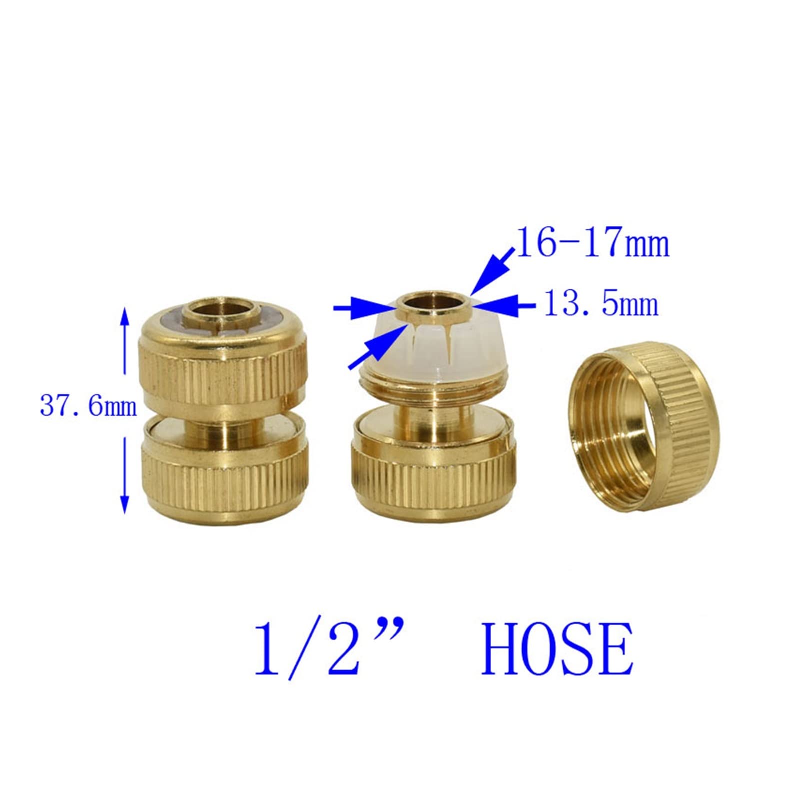 Adaptador de conector de manguera Conector rápido de la manguera de latón 1/2 Reparación de manguera 1/2 Conector de reparación Accesorios de pistola de agua Conector de cobre Jardín 16mm 5pcs