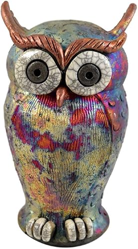 Miniatura 2 de Modern Artisans Escultura de mesa de cerámica Raku de búho hecho en Estados Unidos, 7.5 pulgadas