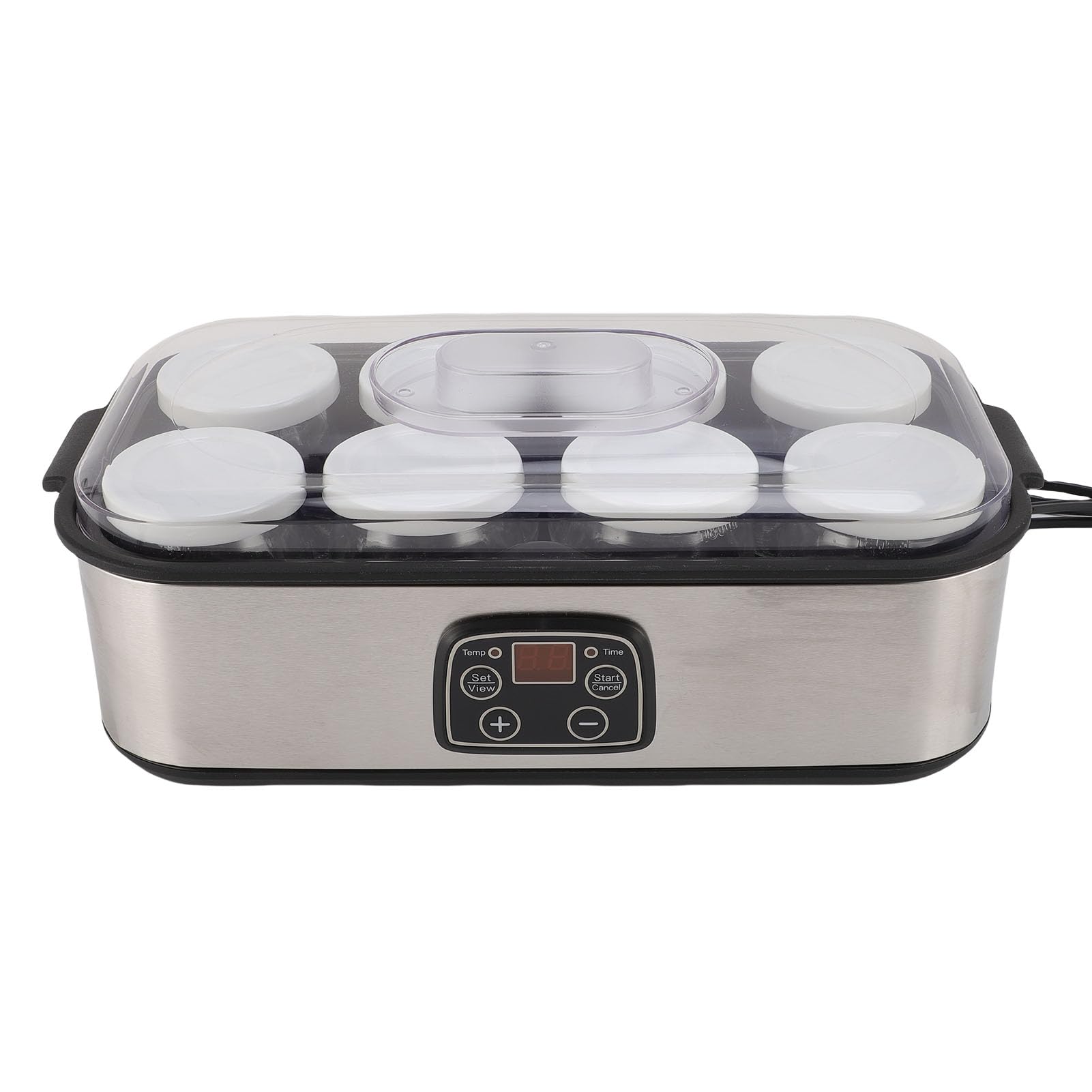 Asixxsix Yogurtera eléctrica con 8 tarros de cristal, máquina de yogur con pantalla LCD y control de programa, alarma sonora, calentamiento a temperatura (EU enchufe 220V)