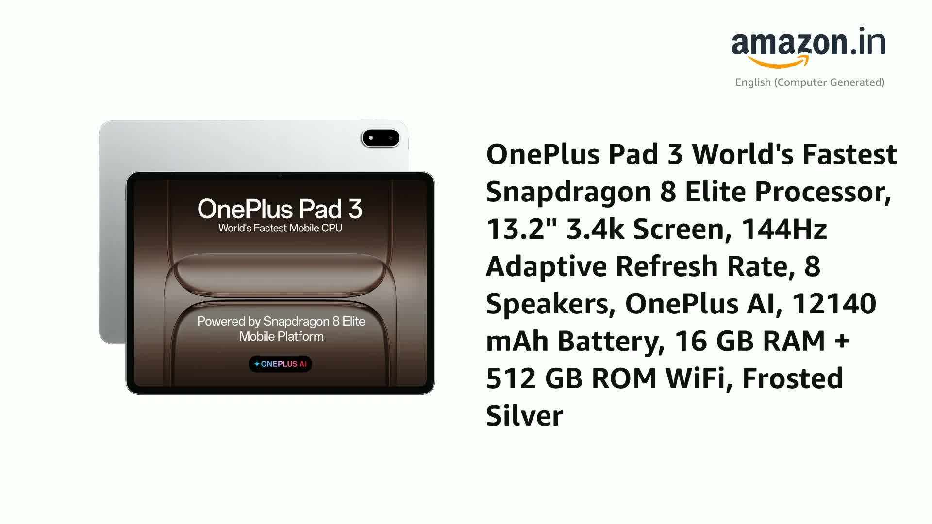 OnePlus Pad 3 World's Fastest Snapdragon 8 Elite Processor