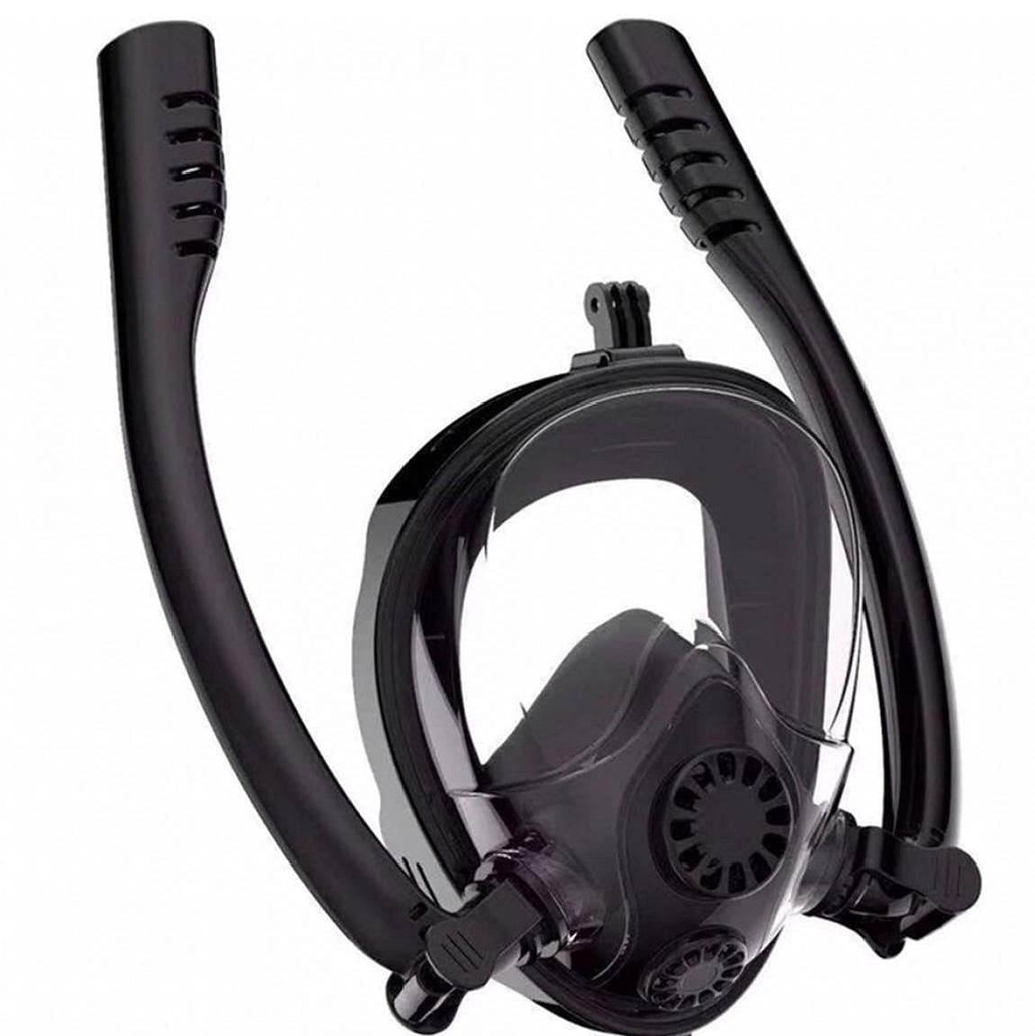 TOSSPERDual Tube Snorkel Breathing Snorkeling Mask Full Face Anti-Fog Anti-Leak Diving Goggles with Mount Double Air-Flow Silicac