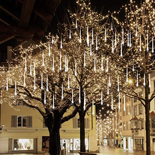 Meteor Shower Falling Rain Lights Christmas Lights 8 Tubes 192 Led Icicle Snow Falling Christmas Lights Outdoor Raindrop Lights, Xmas Wedding Party Tree Holiday Decoration Cool White #TOP6
